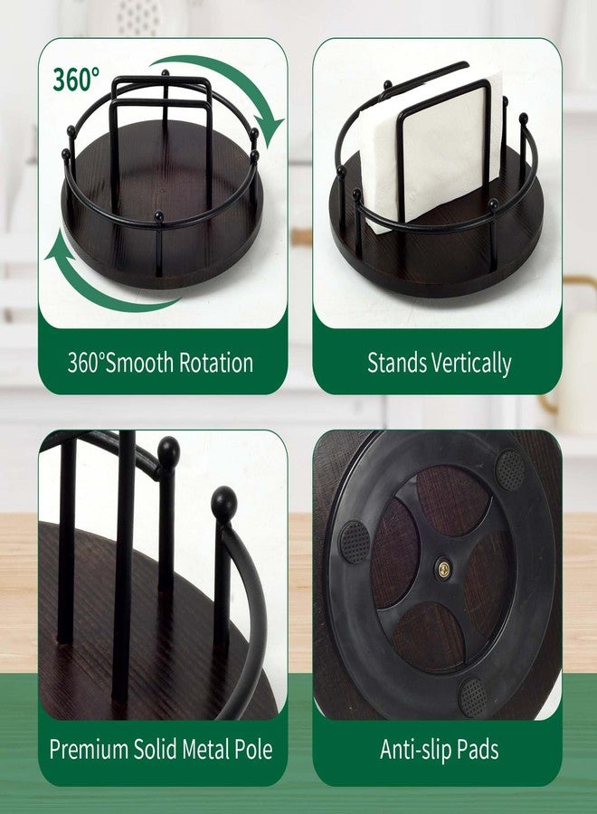 OCMML Napkin Holder for Table,360° Rotating Lazy Susan Turntable Organizer for Cabinet,9 inches Kitchen Table Decor&Counter Tray Can Hold Salt and Pepper Shakers (Dark brown) - Image 3